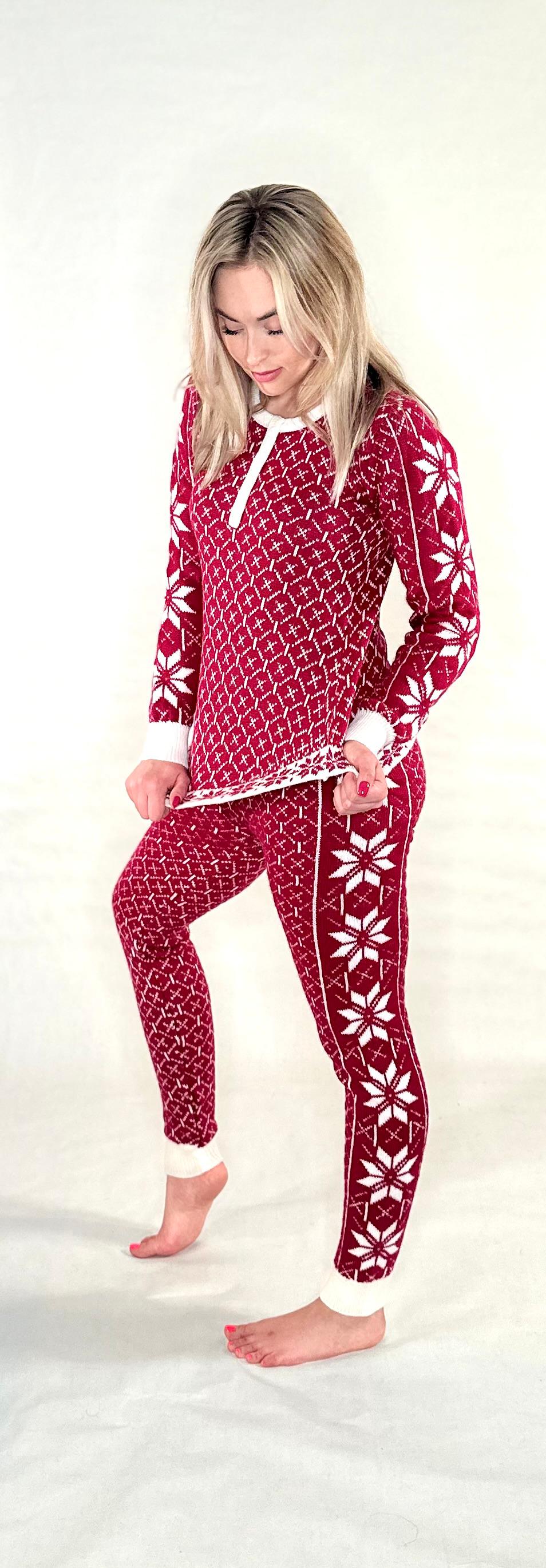 Alpakka-ullsett i rosa og hvit mønster