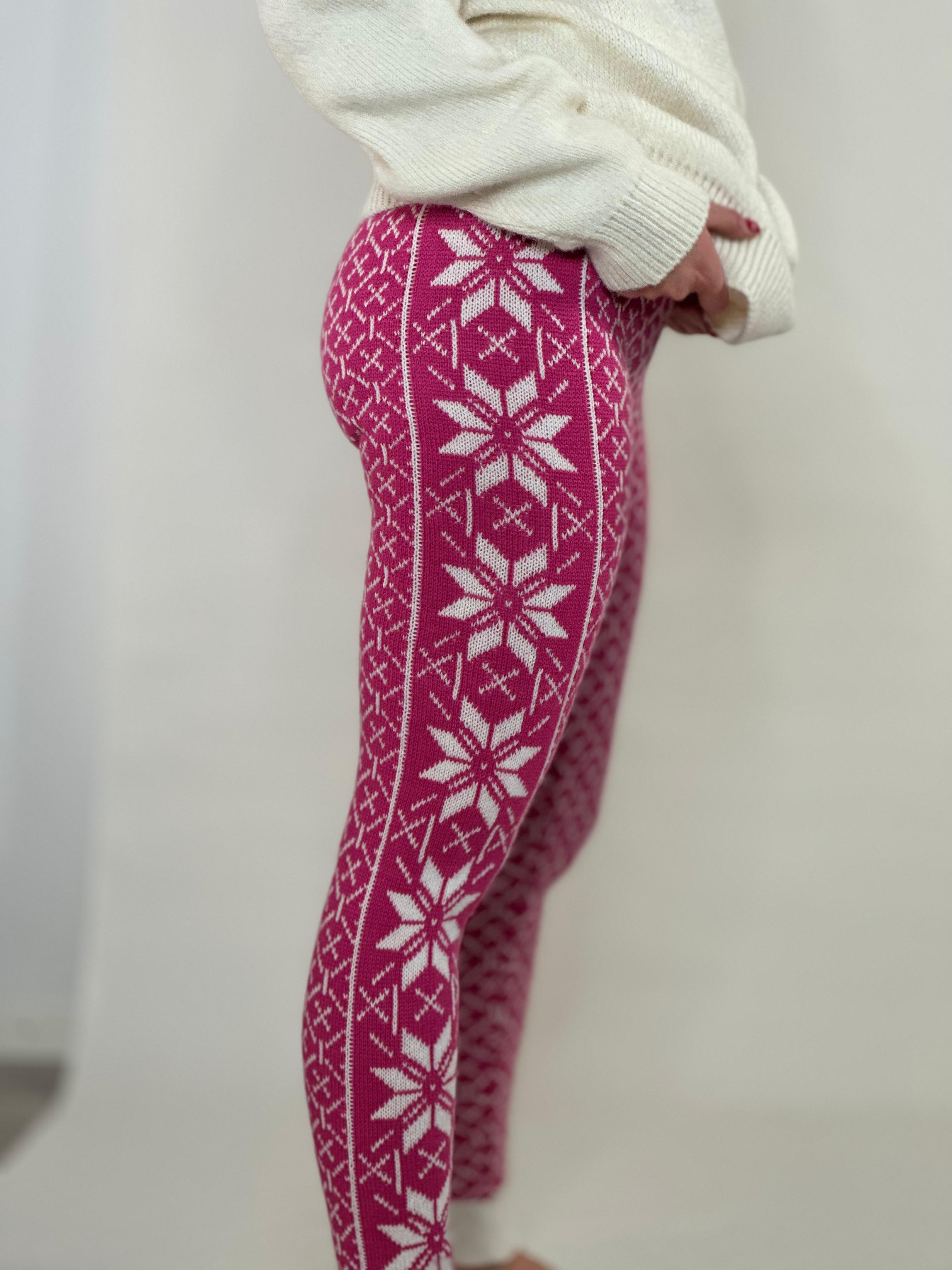 Alpakka-ullsett i rosa og hvit mønster